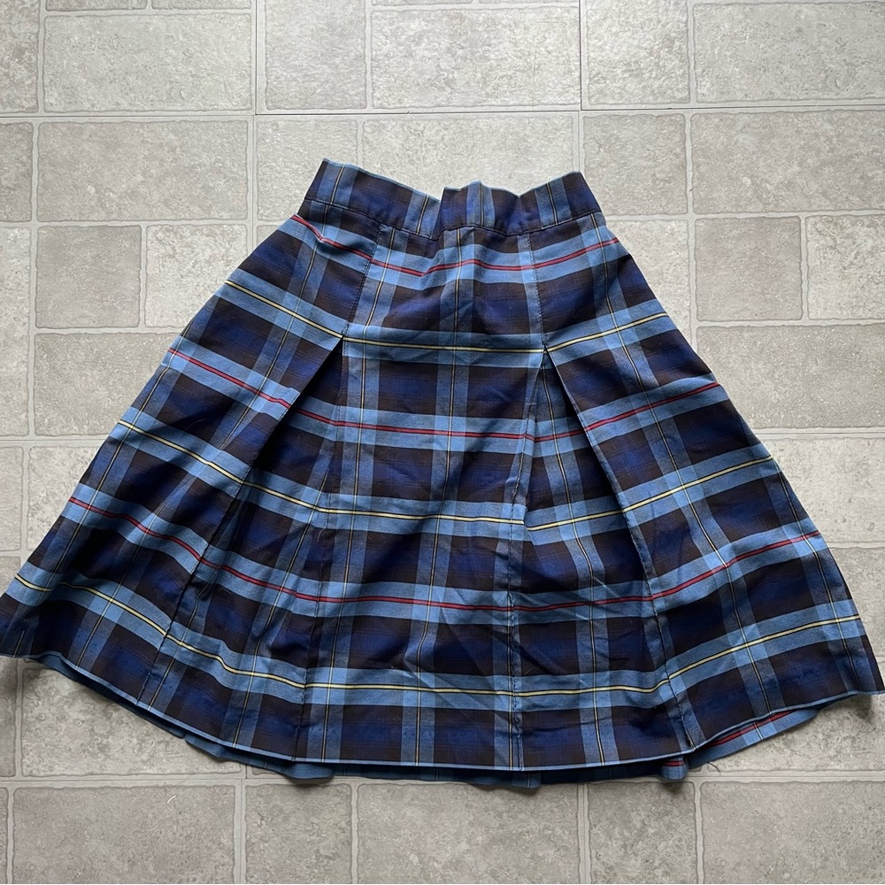 Vintage Single Stitch Blue Tartan Plaid Pleated Midi Skirt Women’s Small